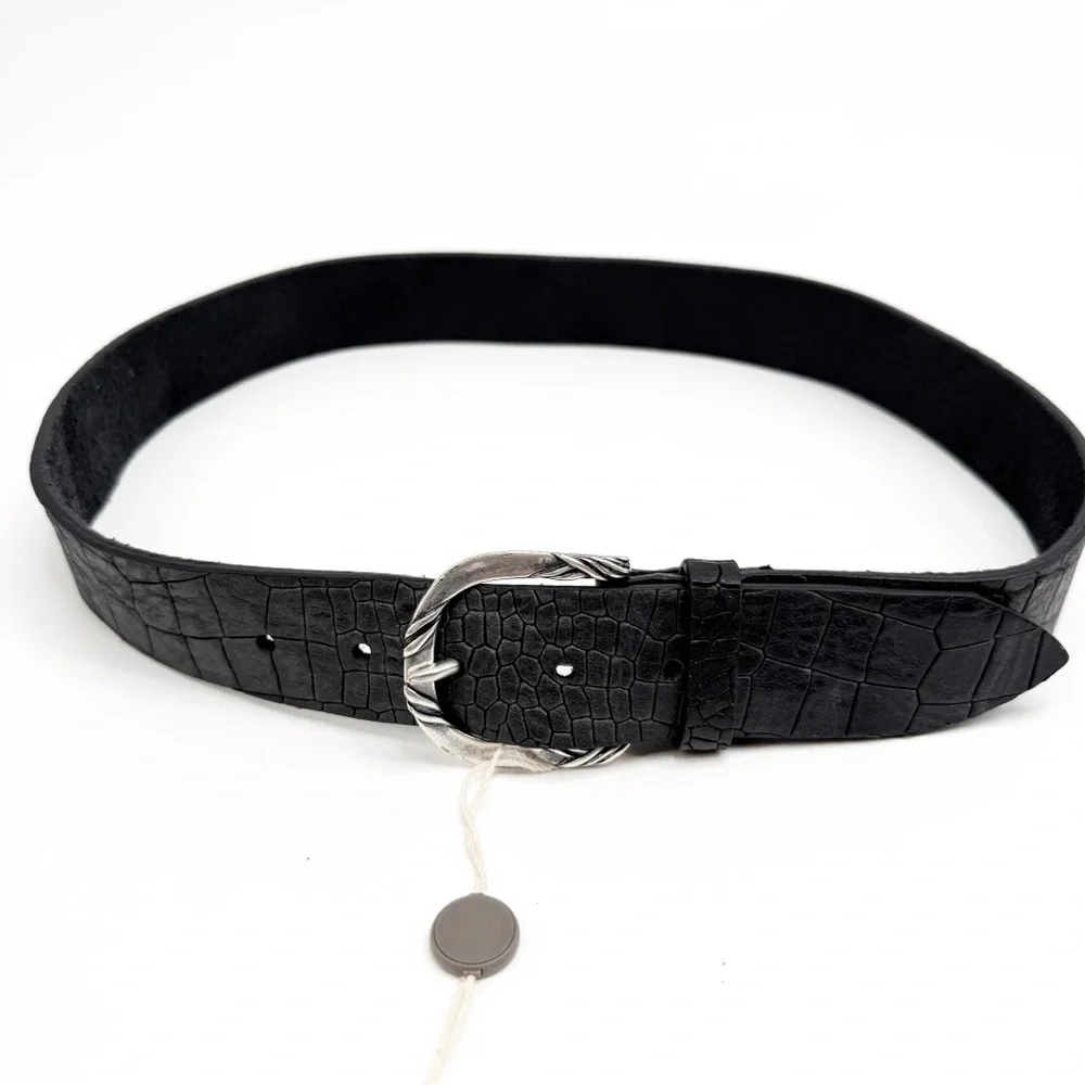 Orciani Handmade Crocodile Emobossed Matte Leather Italian Made Black Belt, XS